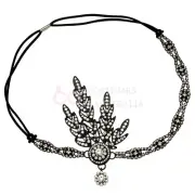 1920s 20s Great Gatsby Black Headband Vintage Bridal Headpiece Costume Accessory