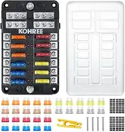 Kohree 12-Way 12V Blade Fuse Block, 12 Volt Automotive Fuse Box Holder Waterproof with Negative Bus 5A 10A 15A 20A Fuse Panel LED Indicator for Auto, RV, Car, Boat, Marine, Truck