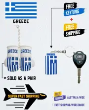 GREEK FLAG , GREECE , BUY 1 PAIR MINI BOXING GLOVES & GET 1 FREE KEYRING