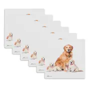 6PK Ashdene Puppy Love Golden Retriever Ceramic Coaster Square 10x10cm Drink Pad