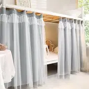 DSAoTeng Gauze Blackout Bunk Bed Curtains for Bottom Loft - Strong Shading Privacy Dustproof Canopy, Breathable Single Bed Drapes with Rope Buckles for Dorm Room Student Bedroom (Grey,1pcs 59H x 79L)