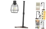 Industrial Steampunk Table Lamp, Edison Bulb, Metal, A-Black, 19.6x11.7x5.35