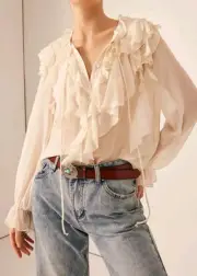 Commense Ruffle Chiffon Breasted Blouse Size: S