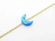 18k Gold Sterling Silver Blue Opal Crescent Moon Cut Out Ankle Bracelet Anklet