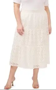 Cece Eyelet Midi A-Line Skirt Elastic Waist Lined Ivory White Women’s Plus 22W