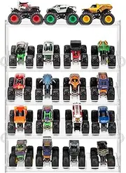 Assembly Monster Trucks Display Case Holding for 20 Monster Trucks Acrylic Storage Case 5 Tiers Monster Trucks Organizer with Tilted Design, Display Case for Toy Trucks (Transparent)
