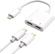 2 in 1 Lightning to Dula Lightning AUX Audio + Charger Splitter Dongle Adapter Compatible with iPhone - White