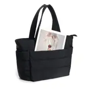 Puffer Tote Bag Quilted Puffy Handbag Lightweight Satchel Bag-Black