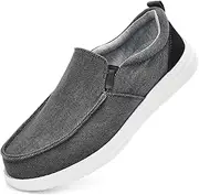 [RYIKA] Mens Hands Free Slip-on Loafers Shoes Wide Width Casual Canvas Loafers Shoes Mens Boat Shoes Lightweight Non-Slip Walking Shoes Soft Sneakers