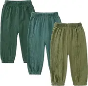 [Sctorikykt] 3 Pack Toddler Boy Girl Casual Basic Plain Soft Pant Baby Summer Fall Comfy Cotton Linen Bloomers Pants
