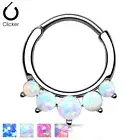 Five Paved Opal Round Surgical Steel Bar Nose Septum Ring Clicker 16g