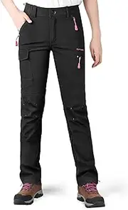[KUTOOK] Women's Windproof Fleece Lined Hiking Pants Softshell Cargo Pants with Multiple Pockets