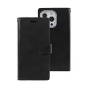 iPhone 14 Pro Max Flip Wallet Case Cover with Metal Snap-On Fastener - PU Leather & TPU Featuring Front Cover, Multiple Card Holder Slots & Shock Resistance - Black