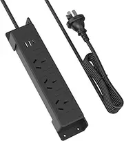 Wall Mount Power Strip with 3 AU Outlets, USB & USB-C Charging Ports, Under Desk Power Strip Mountable Power Board with 1.8M Cord, Overload Protection, Under Desk or Kitchen Cabinet Installation