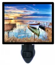 Lake Decorative Photo Night Light, Restful Calm, Sunset, Boat, Dock