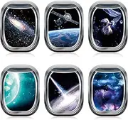 Outus 6 Pieces 3D Space Capsule Window Wall Decal Outer Space Wall Stickers Spacecraft Astronaut Mural Poster for Kids Nursery Bedroom Home Decoration, 11 x 15 Inches