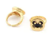 Crab Cancer Horoscope Band Ring Adjustable Enamel Filled-Gold Plated brass 4862