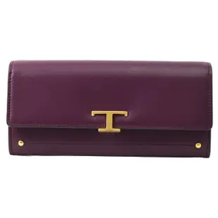 【TOD’S】TODS T Timeless 金屬T LOGO小牛皮扣式零錢長夾(深紫)