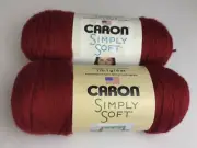 Lot 2 Caron Simply Soft 6 oz each Skein Yarn Autumn Red #9730 No Dye Lot NEW
