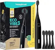 happybrush Eco VIBE 3 Electric Sonic Toothbrush - Sustainable Toothbrush with 6 Weeks Power Battery Including 4 Replacement Toothbrush Heads - Black Value Set