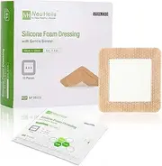 Silicone Adhesive Foam Dressing with Gentle Border 4''x4'' for Bed Sore Leg Ulcer 10 Pack, High Absorbency Waterproof Silicone Wound Bandage for Foot Diabetic Ulcer