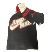 New! Nike Jordan Jumpman 2 Piece Knit Black Red Beanie Hat Glove Set Boys