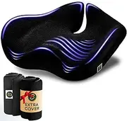 Pressure Relief Seat Cushion for Tailbone Pain – X Large Office Chair Cushion for Butt, Back Pain, Coccyx & Sciatica Pain Relief Pillow. Memory Foam Seat Cushions for Office Chairs. Extra Cover(Black)
