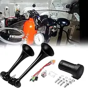 ZHSYMX 12V 150DB Air Horn,Chrome Zinc Single Train Trumpet Truck Air Horn with Compressor for Any 12V Vehicles Trucks Lorrys Trains Boats Cars (Black Dual)