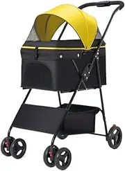 Pet Stroller Pet Stroller Stroller for Dogs and Cats to Go Out Small Pet Stroller Lightweight Outdoor Travel Foldable Small Pet Stroller(Yellow,A)