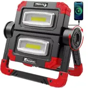 LED Work Light Rechargeable - 2 COB 2000 Lumens 360° Foldable Flood Work Ligh...