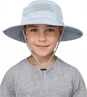 [American Trends] Boys Sun Hat, Kids Fishing Hat, Wide Brim UV Protection Bucket Foldable Beach Outdoor Safari Hats - Light Grey Sunhat