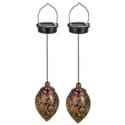 Solar Lantern Outdoor Waterproof Hanging Solar Lights Lamps Metal LED Decorative Lighting for Garden Decor Patio Lawn Porch 2 Pack