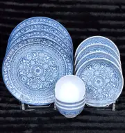 12pc Tahari Home Blue White Medallion Melamine Dinner Salad Plates Tidbit Bowls