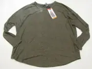 David Bitton BUFFALO Womens Olive Green Sweater Shirt Crew Neck L/S Sz S NWT