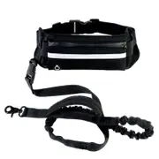 Black Hands Free Dog Leash Lead + Waist Bag Belt Jogging Walking Running