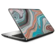 Universal Laptop Skins Wrap for 14" - Teal Blue Brown Geode Stone Marble