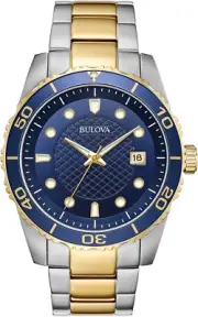 Bulova Classic Two-Tone Stainless Steel 3-Hand Date Calendar Quartz, Blue Dial S