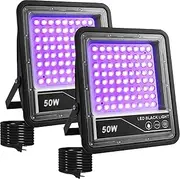 UV Light Black Light, 2 Pack 50W Black Lights for Glow Party, IP66 Waterproof Blacklight UV Flood Light for Black Light Party, Halloween, Fluorescent Poster, Body Paint, Glow in The Dark