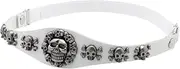 [Mr.Fashion] Women's Dark Wind Halloween Punk Accessory Leg Chain Waist Multi-purpose wear Garter Skull elastic leg ring garter, (Garter Belt) White, One Size