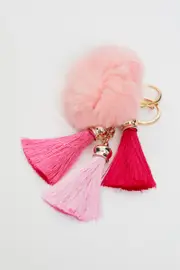 Orange Faux Fur With Tassel Key Ring - Size ONE, Women's Keyring