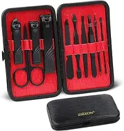 ZIZZON Travel Mini Manicure set Nail Clipper set 10 in 1 Stainless Steel Pedicure Care Grooming kit with Case(Black/Red)