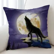 Cool Wolf Howls at a Full Moon Cushion Cover