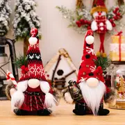2 Pack Christmas Knitted Curved Hat Holding Crutches Kerosene Lamp Dwarf Doll