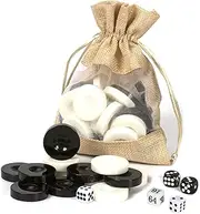 ZOOCEN Classic Checkers Game Set with Drawstring Cloth Storage Bag (30pcs Black&White)