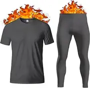 [Thread Linens] Men's Thermal Underwear Set Base Layer - Short Sleeve T-Shirt/Vest/Top and Long Johns For Men Ultra Soft Warm Underwear Man Body Warmer Size S-XXL