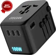 Travel Adapter, 100W GAN International Power Adapter, 4 Port Type-C & USB-A, Sup
