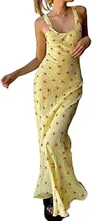 [PZEOB] S,M,L Dresses Wide Shoulder Straps Maxi Dress Floral Print Long Dress Scoop Neck Dresses Perfect for Various Events