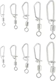 50Pcs Lure Fishing Clips 2# 4# 6# 8# 10# Ball Bearing Swivel Copper Stainless Steel Alloy Snap Swivel Fishing Swivels Snaps Lure T Shaped Swivel Fishing Clip