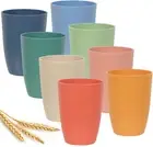8 Pack Wheat Straw Cups 12Oz Plastic Cups Reusable Dishwasher Safe Water Glasses