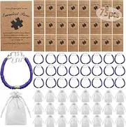Christmas Gifts for Coworkers, 75pcs Cool Bulk Gifts Team Appreciation Gift for Employees, Friendship Puzzle Piece Bracelets,Thanksgiving Best Team Staff Office Gifts Organize Bags Thank You Cards